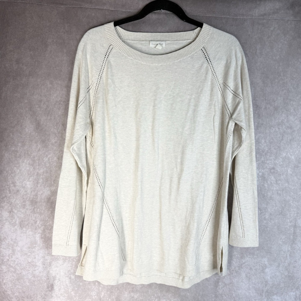 Garnet Hill Organic-Cotton Pointelle-Detail Knit Sweater In Beige Size M